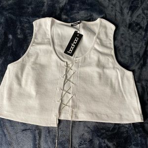 Plus size diamanté lace up crop top